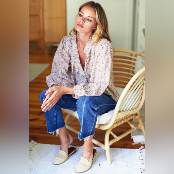 Emerson Fry Cecile Blouse Purple Calico Floral Sz XS - Picture 2 of 8